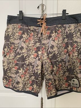 Howler Brothers Floral Skull Swim Shorts - Black, Tan, Red